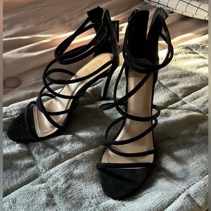 Black strappy open toed heels